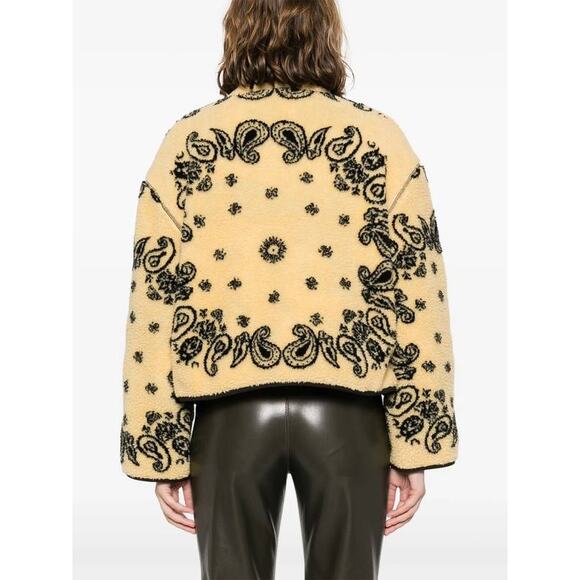 Nanushka Laurice Bandana Jacquard Fleece Jumper in Butter Yellow Black L - Picture 3 of 4